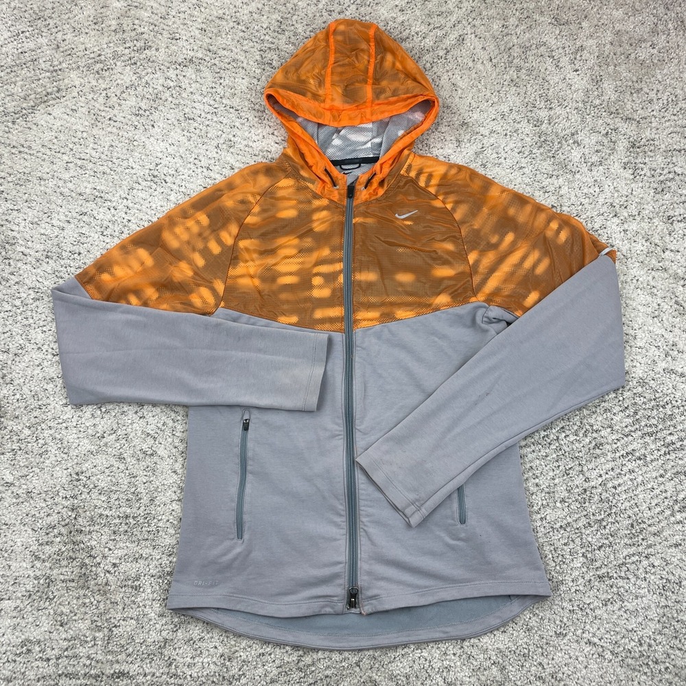 Nike Running Hoodie Mens Small Fanatic *STAINS* Dri Fit Jacket Orange Stretch - Picture 1 of 12
